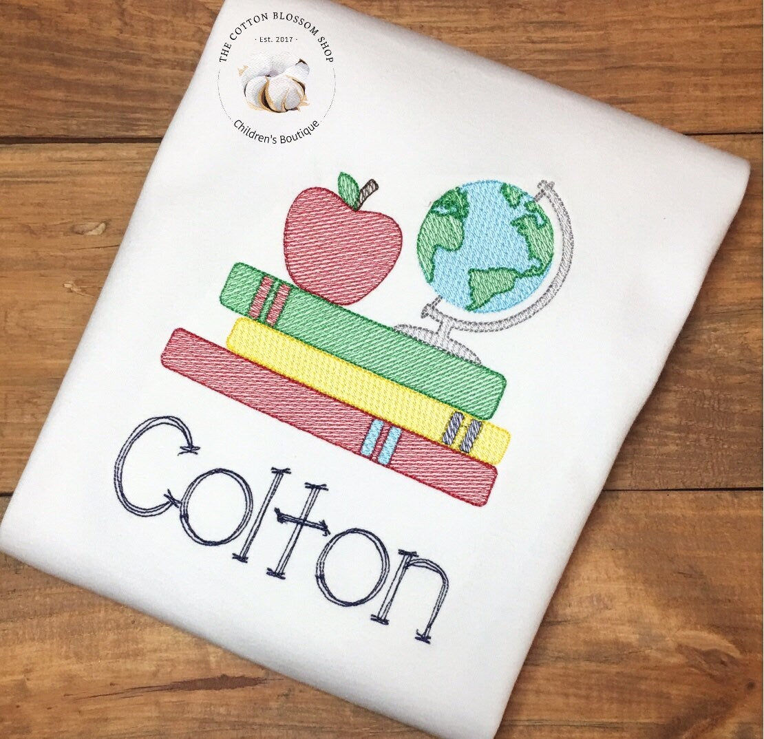 Boys back to school sketch design shirt, first day of school shirt, boys back to school shirt, boys school supplies sketch embroidered