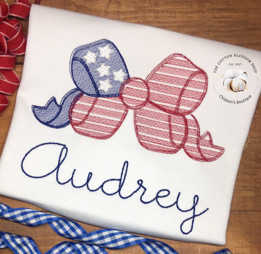Girls appliqué 4th of July shirt, monogrammed fourth of July shirt, embroidered personalized shirt, girls appliqué shirt