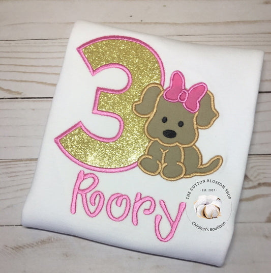 3rd birthday puppy shirt, girls puppy birthday shirt, girls 1st birthday shirt, 2nd birthday puppy shirt, dog birthday shirt, pink and gold