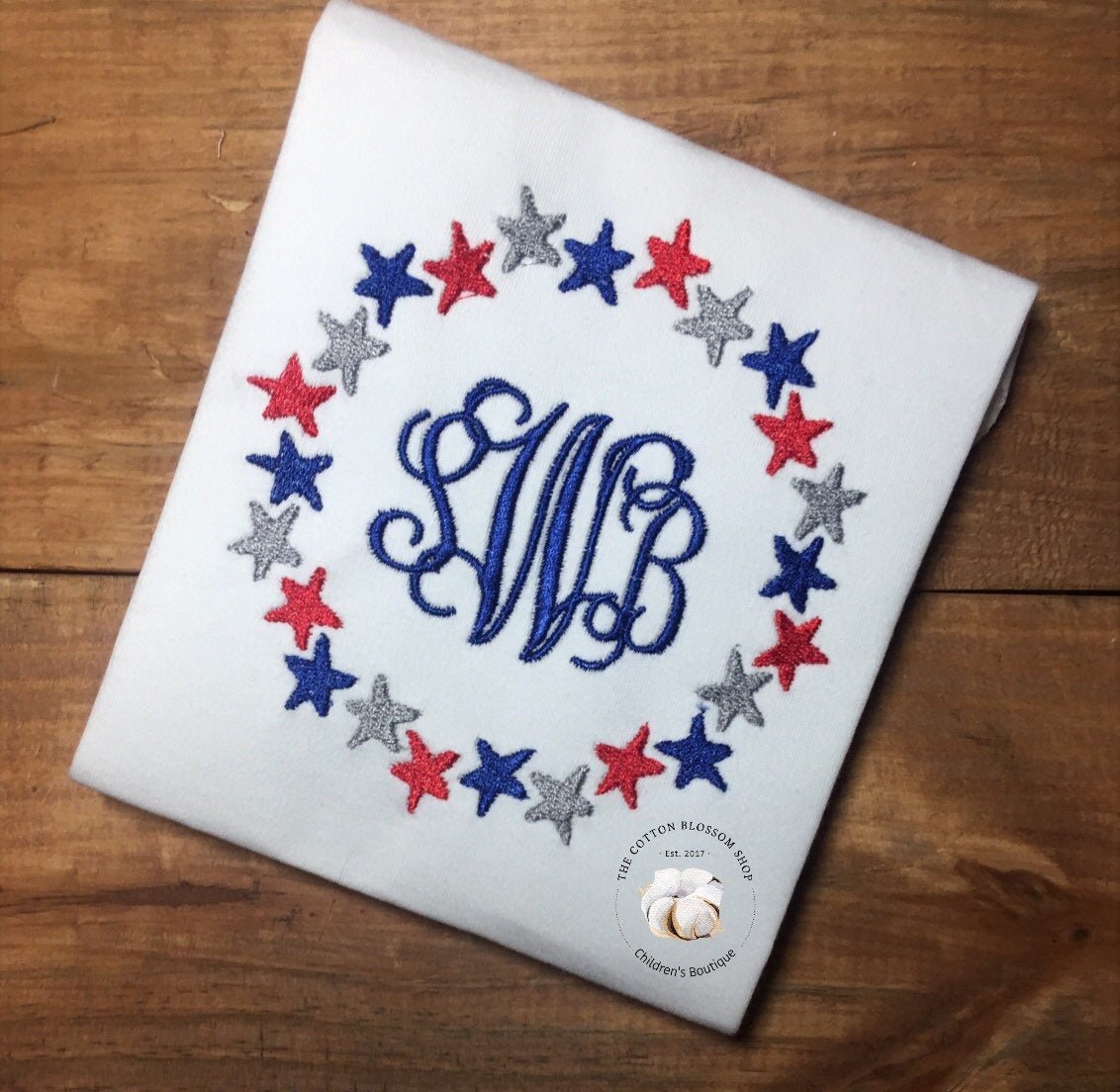 4th of July Monogrammed Girl's Shirt - monogrammed star shirt, embroidered shirt