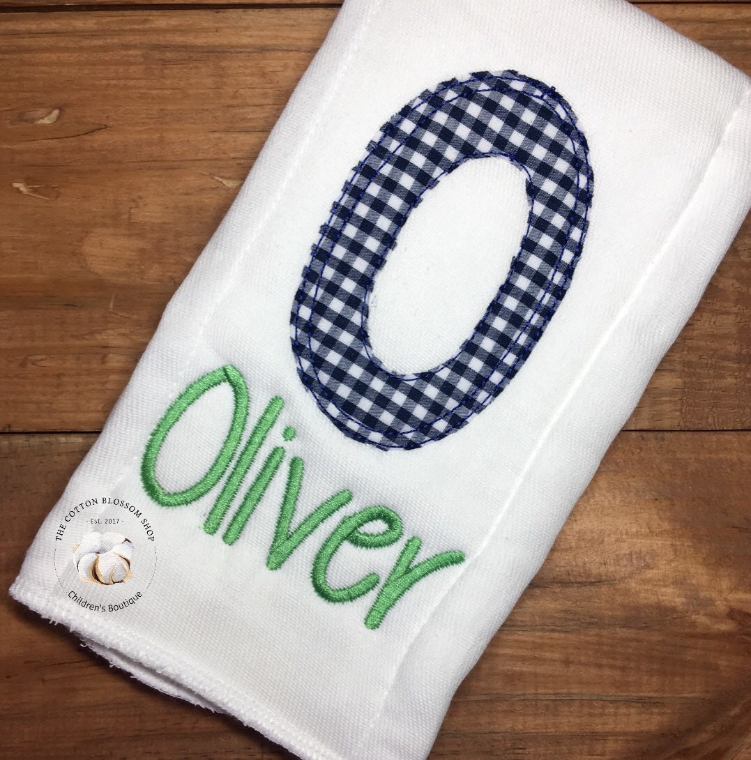 Baby Boys Applique Monogram Burp Cloth, applique boys burp cloth, newborn monogrammed burp cloth, monogram burp cloth, navy gingham