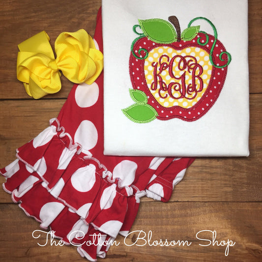 Monogrammed apple shirt, Back to school monogrammed apple shirt, Fast Shipping, girls back to School outfit, personalized