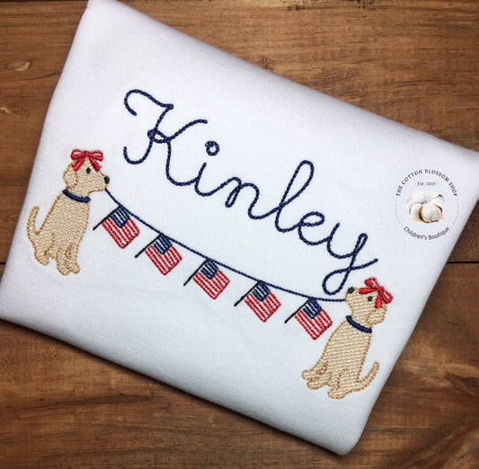 Girls patriotic puppy dog shirt, fourth of July shirt, Memorial Day shirt, embroidered personalized shirt