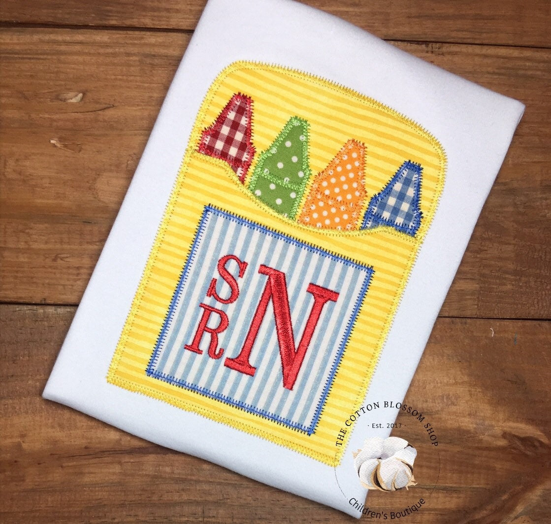 Boys Monogrammed Crayons box shirt,  first day of school shirt, boys back to school shirt, boys first day of school shirt, kindergarten