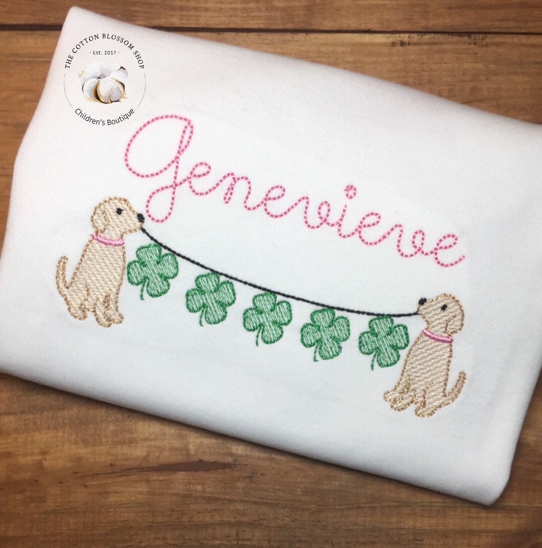 Personalized girls st. Patrick's day shirt, St Patricks day embroidered shirt, puppy dogs st Patricks shirt