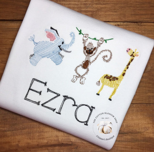 boys zoo animals shirt, personalized zoo animals shirt, embroidered zoo shirt