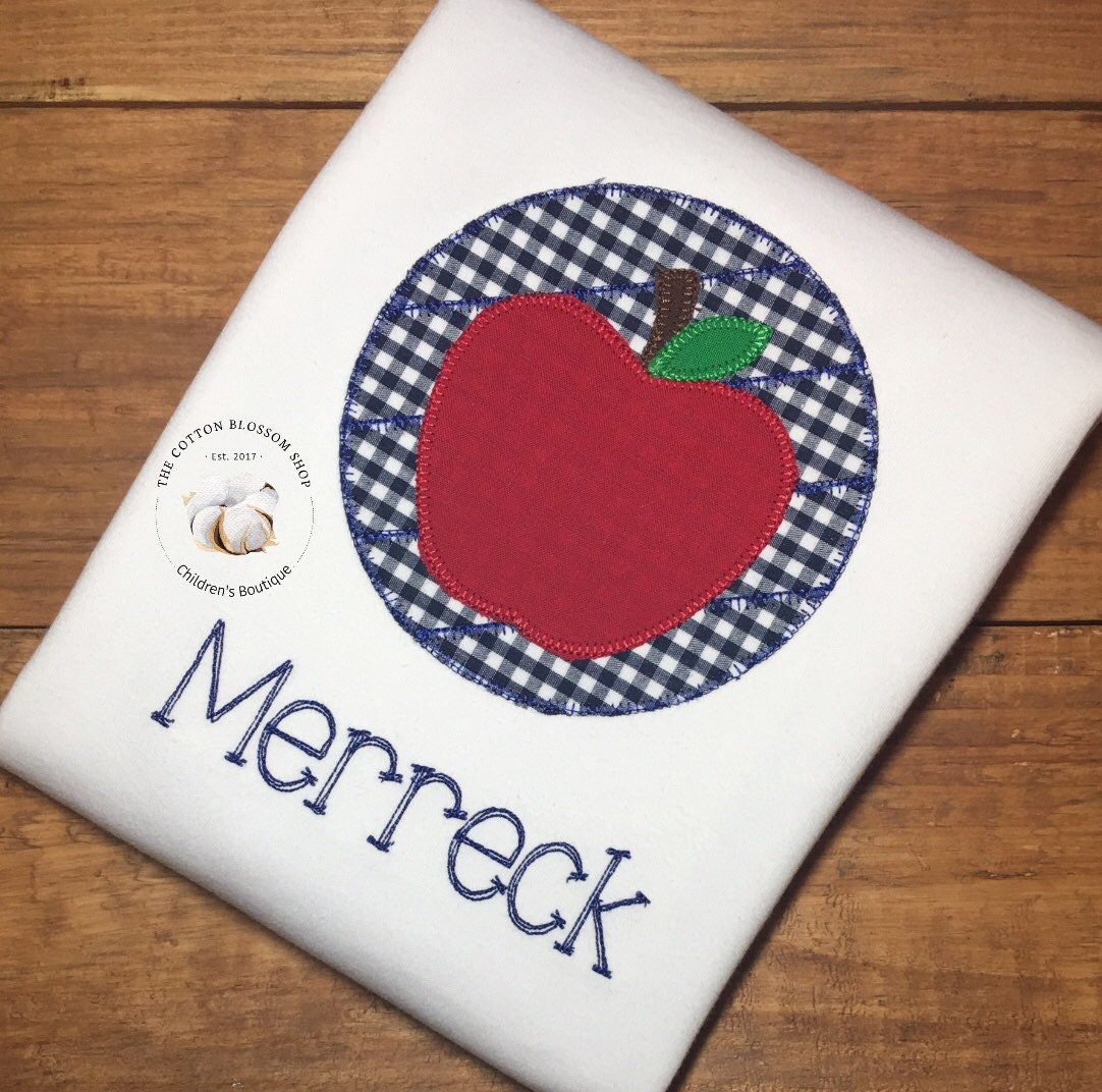 Boys back to school apple shirt, first day of school shirt, boys back to school shirt, boys gingham apple shirt
