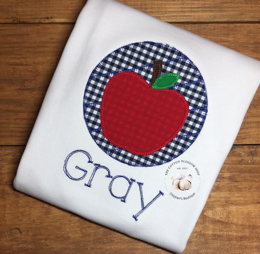 Boys back to school apple shirt, first day of school shirt, boys back to school shirt, boys gingham apple shirt