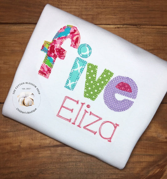 Girls five birthday shirt, 5 year old birthday outfit, girls floral birthday five shirt, garden party birthday shirt, five shirt, 5th