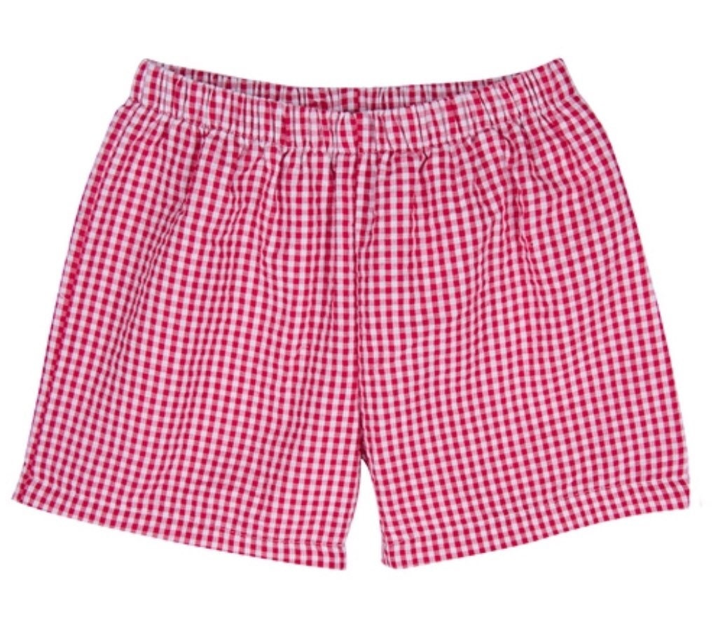 Boys monogrammed shirt and shirts set, gingham shorts, applique shirt, boys monogrammed gingham outfit - red gingham