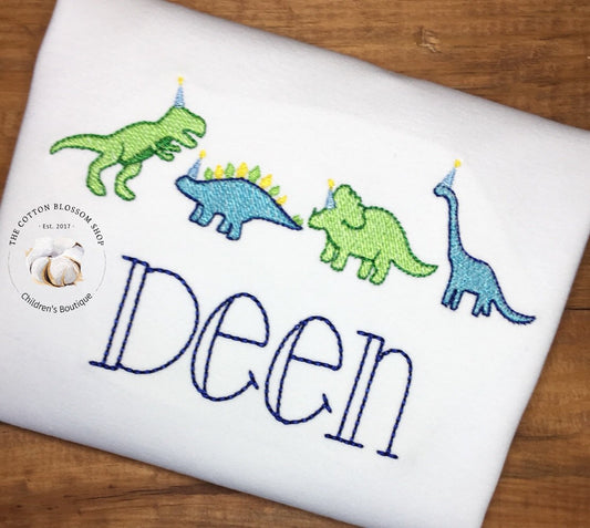 Boy's Dinosaur birthday shirt, dinosaur birthday party shirt, personalized dinosaur shirt, embroidered dinosaur shirt