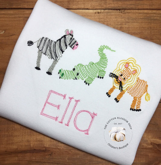 Girls zoo animals embroidered personalized shirt