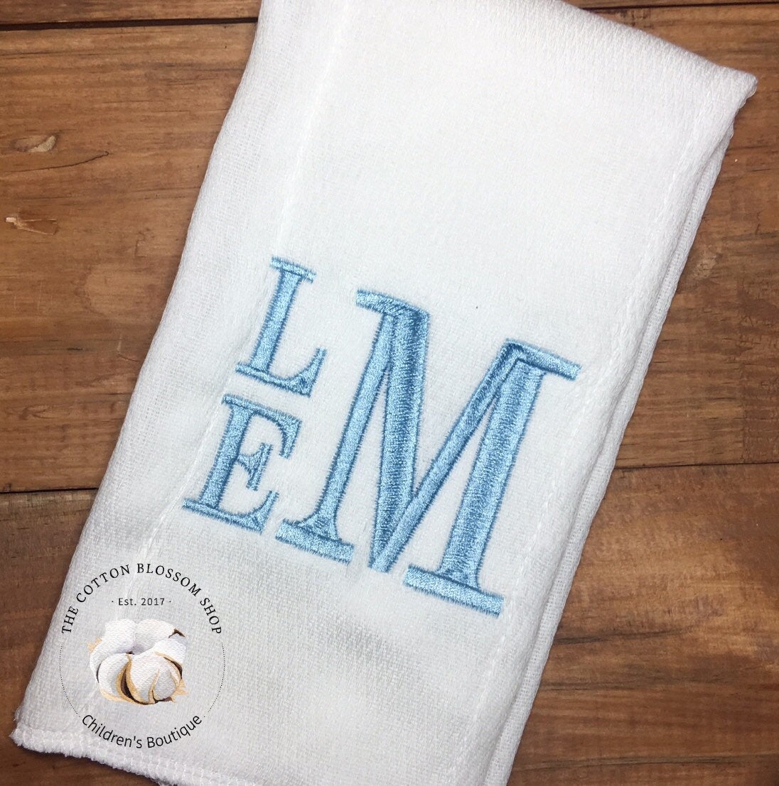 Baby boys stacked monogrammed burp cloth - boys monogrammed baby shower gift - boys monogrammed burp cloth