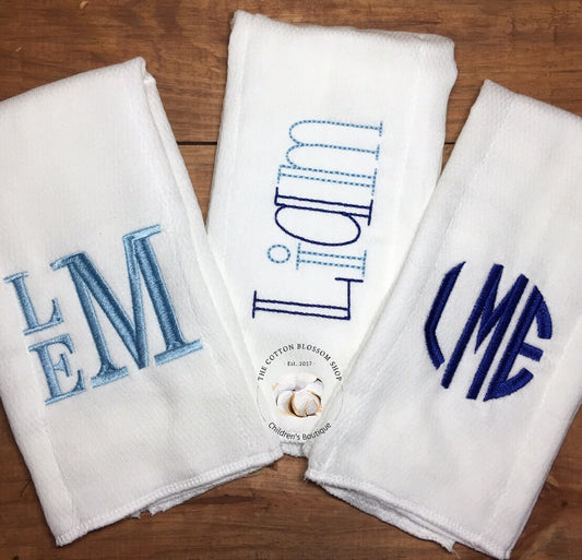 Burp cloth set, Set of 3 Burp Cloths, Monogrammed baby boys burp cloth set, baby shower gift, monogrammed baby shower gift set
