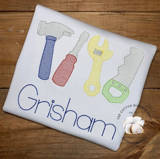 Boys tools personalized shirt, monogrammed tools shirt, applique tools shirt
