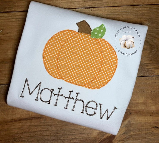 Boys applique pumpkin shirt, toddler personalized pumpkin shirt, boys halloween shirt, boys fall shirt, boys monogrammed pumpkin shirt