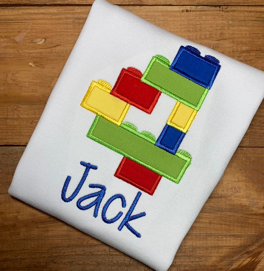 Blocks Birthday Shirt, Boys blocks birthday shirt, birthday shirt, blocks appliqué birthday shirt, 4th birthday, 4 year old