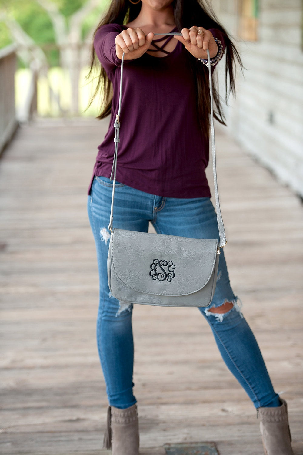 Monogrammed Cross body Purse, Monogrammed Handbag, Monogrammed purse, monogrammed grey handbag, gray, embroidered purse, cross body
