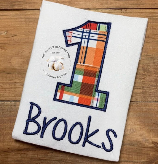 Boys madras plaid birthday shirt, boys first birthday shirt, boys first birthday shirt, 1st birthday shirt, applique shirt