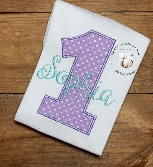 Girls purple polka dot birthday shirt, purple birthday outfit, girls birthday shirt, purple birthday shirt, applique shirt