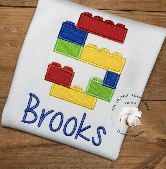 Blocks Birthday Shirt, Boys blocks birthday shirt, birthday shirt, blocks appliqué birthday shirt, 5th birthday, 5 year old