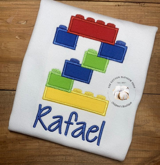 Blocks Birthday Shirt, Boys blocks birthday shirt, birthday shirt, blocks appliqué birthday shirt, 2nd birthday, 2 year old