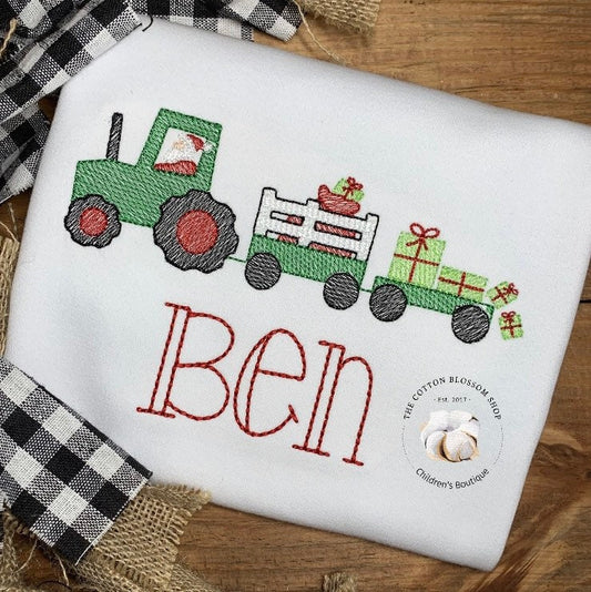Christmas tractor applique shirt, santa christmas tractor shirt, embroidered shirt