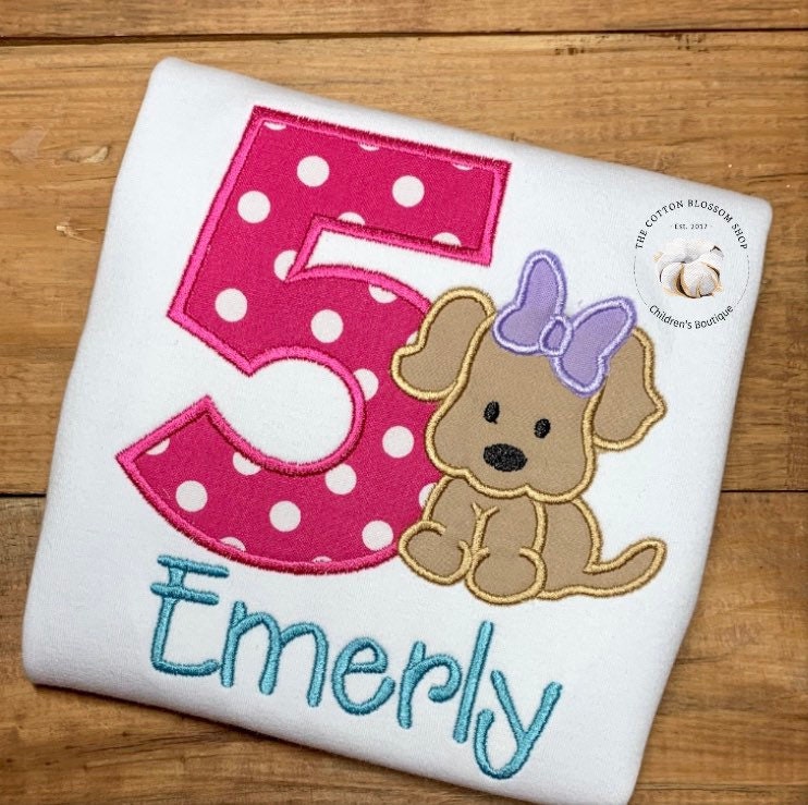 puppy birthday shirt, girls puppy birthday shirt, girls 5th birthday shirt, fifth birthday puppy shirt, dog birthday shirt, pink