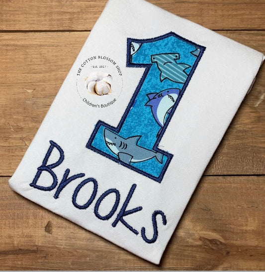 Boys 1st birthday shark shirt, baby birthday shark shirt, first birthday shark shirt