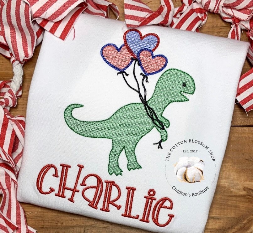 Boys Valentine's Day personalized shirt, boys dinosaur Valentine's Day shirt, applique shirt, valentines dino shirt