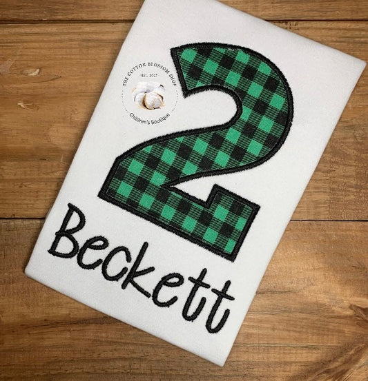 Boys 1st birthday shirt, green and black buffalo check birthday shirt, birthday shirt, buffalo plaid birthday shirt