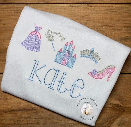 Girls Princess Embroidered Monogrammed shirt - girls Princess Birthday Shirt