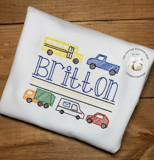 Boys Vehicles Personalized Shirt
