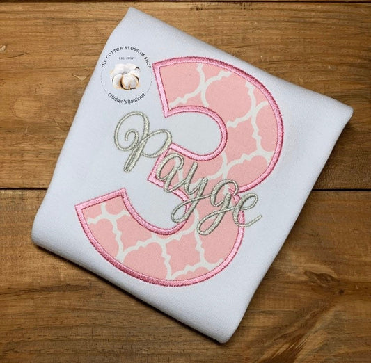 Girls pink and grey birthday shirt, pink birthday outfit, girls birthday shirt, pink birthday shirt, applique shirt