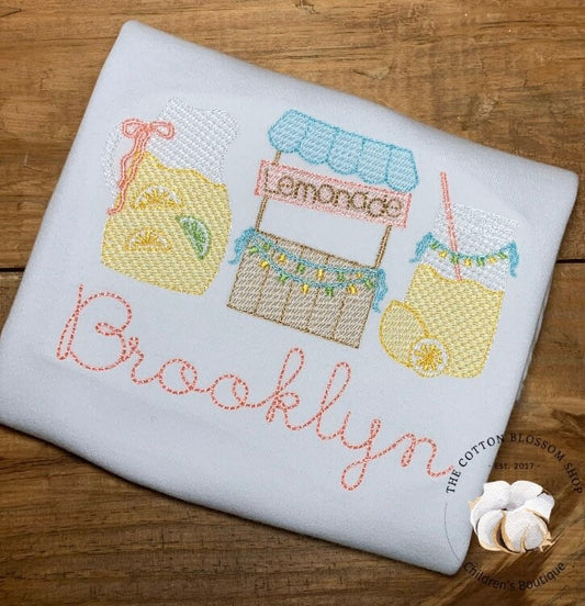 Girls summer embroidered personalized shirt, lemonade stand shirt, lemonade shirt