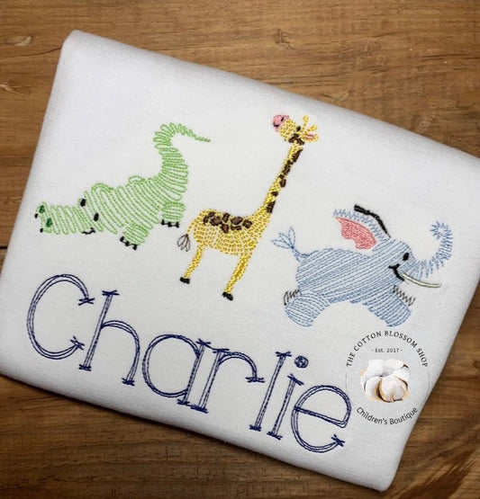 boys zoo animals shirt, personalized zoo animals shirt, embroidered zoo shirt
