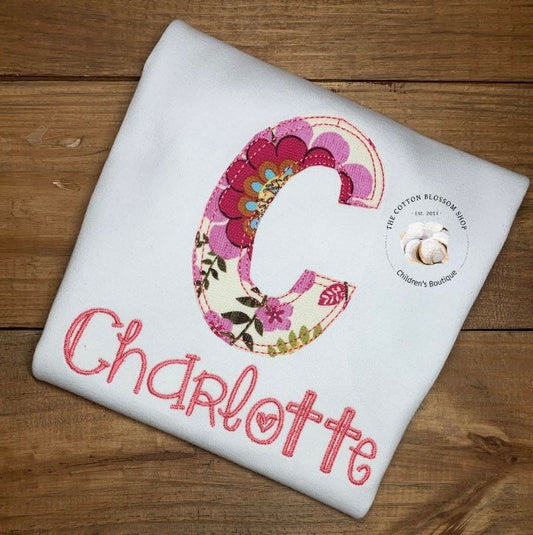 Girls monogrammed name shirt, girls embroidered name shirt, girls personalized name shirt