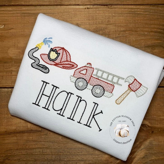 Boys Firetruck Personalized Shirt, BOys Firetruck Shirt