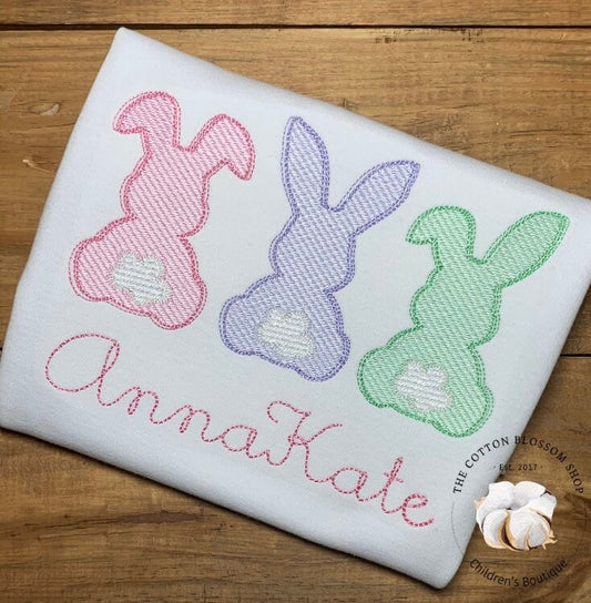 GIRLS Personalized girls easter bunny shirt, girls easter bunnies shirt, embroidered, applique, easter shirt, baby girls easter, easter