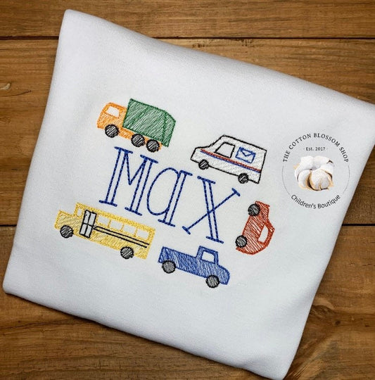 Boys Vehicles Personalized Shirt