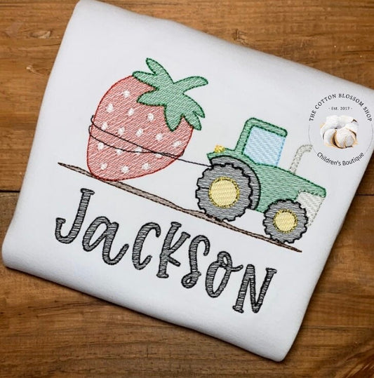 Boys Tractor shirt, boys tractor with a strawberry shirt, strawberry festival shirt