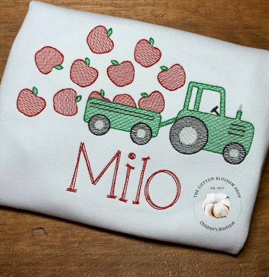 Boys Back to School shirt, Tractor with apples personalized shirt, apple picking shirt