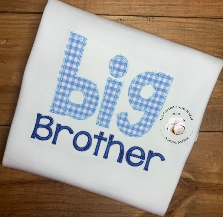 Big Brother shirt, big brother pregnancy announcement shirt, big brother embroidered shirt, gingham, blue