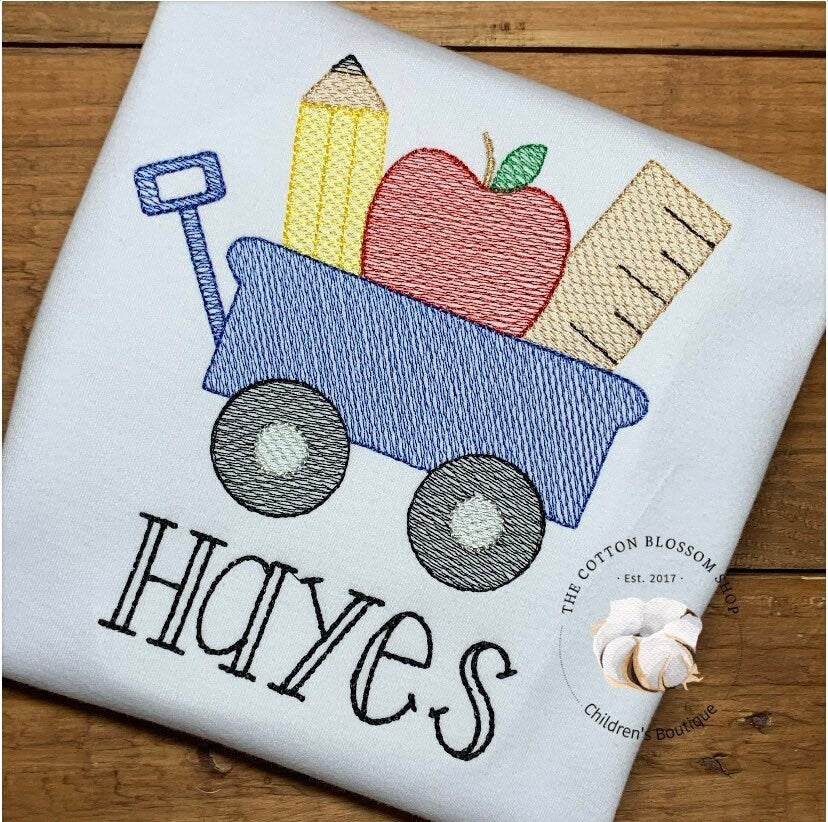 Boys back to school shirt, first day of school shirt, boys back to school sketch design shirt, boys wagon shirt, school supplies shirt