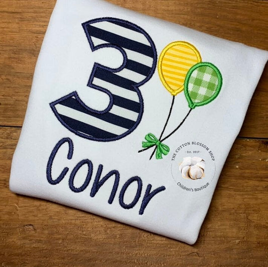 Boys 3rd birthday shirt, Birthday Balloons Shirt