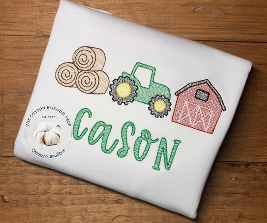 Boys Tractor shirt, boys farm shirt, Embroidered Shirt, boys appliqué tractor shirt