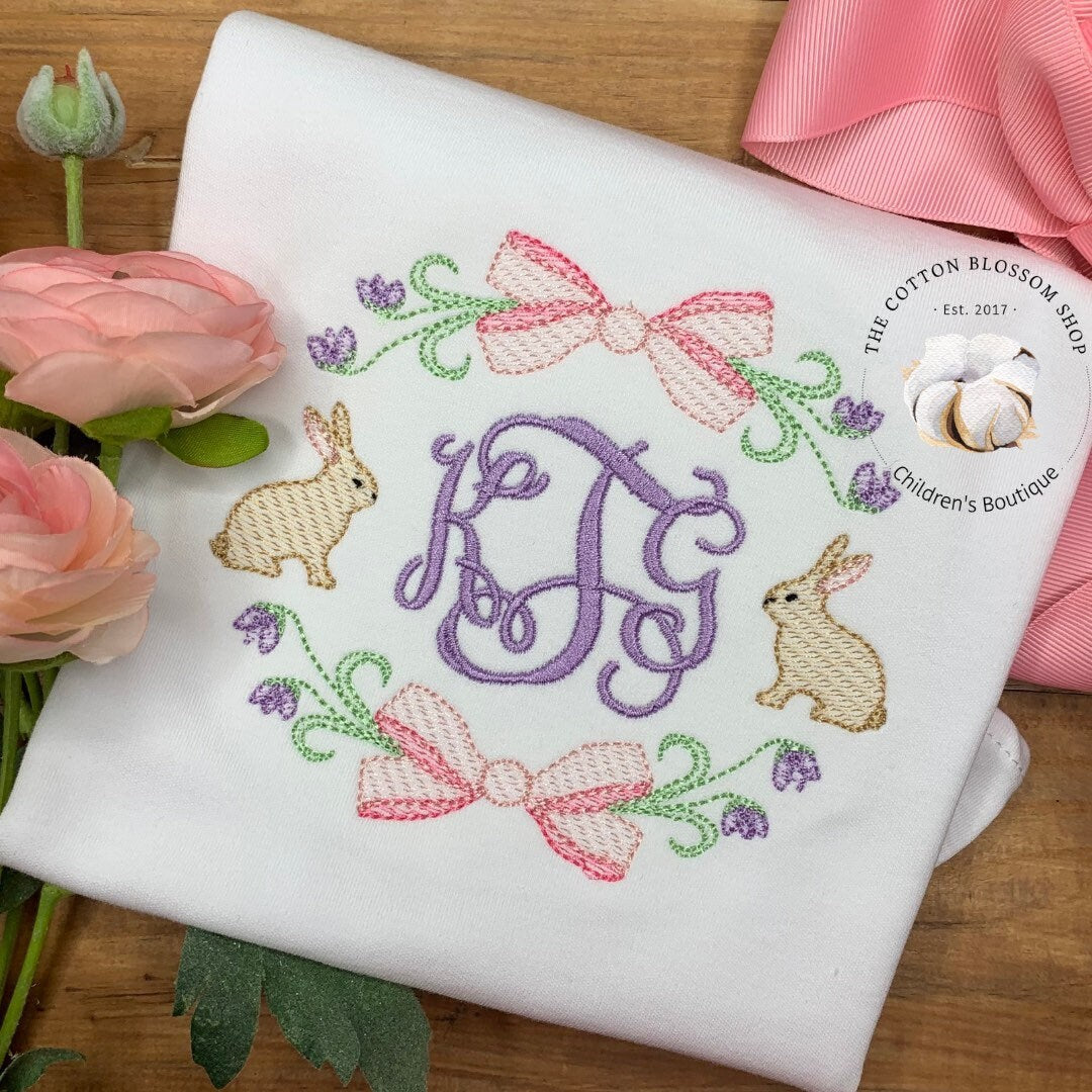 Girls Easter bunny applique shirt, girls monogrammed Easter shirt