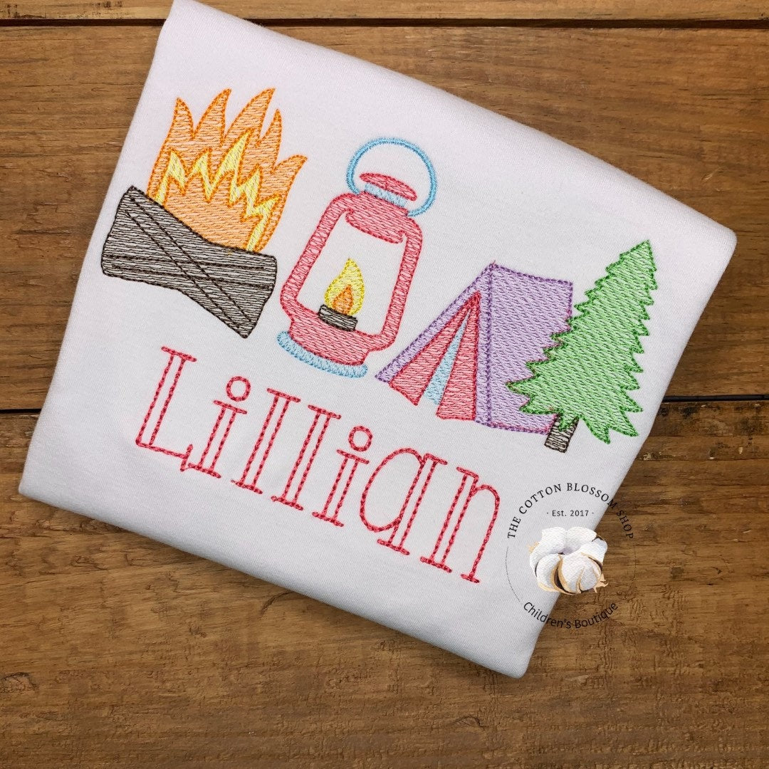 Girls camping embroidered personalized shirt