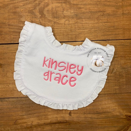 monogrammed ruffle bib, newborn coming home bib, newborn bib, boutique baby monogrammed ruffle baby bib