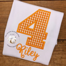 Load image into Gallery viewer, Girls orange gingham birthday shirt, first birthday shirt